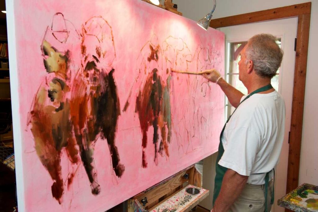 Senhor Pintando um quadro e mantendo a mente ativa e criativa